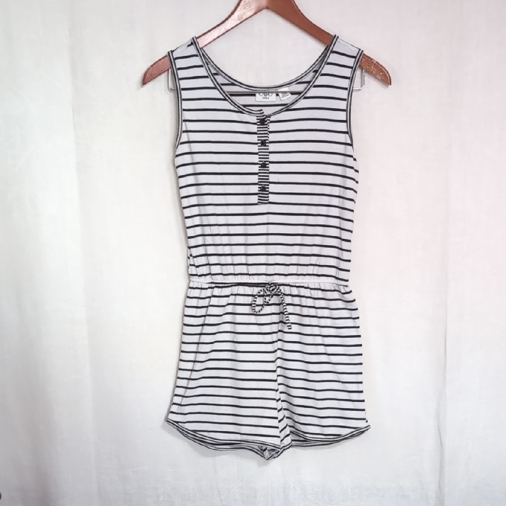 Cato Girl's White Black Striped Sleeveless Romper Size Extra Large